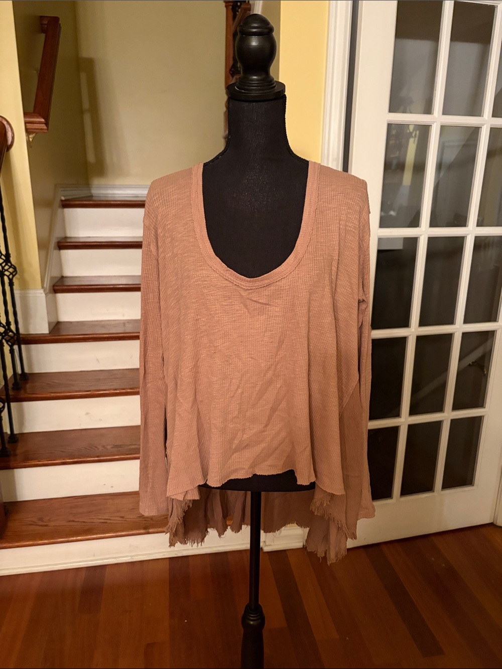 Free People Waffle Knit Scoop Neck Tunic in tan